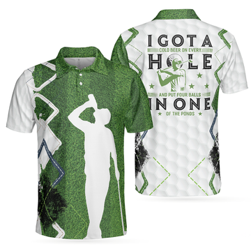 Green Argyle Golf I Got A Cold Beer On Every Hole In One Golf Men's Polo Shirt