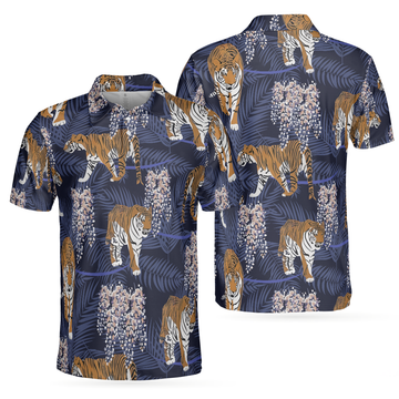 Tiger And Tropical Leaves Short Sleeve Shirt Gift For Men Men's Polo Shirt S-5XL