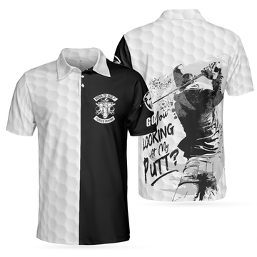 Are You Looking At My Putt Golf Shirt Black and Gold Pattern Men's Polo Shirt