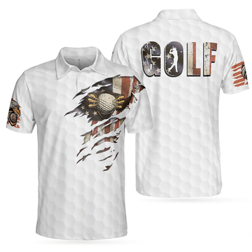 American Flag Eagle Golf Ball Texture Patriotic Ripped Men's Polo Shirt S-5XL