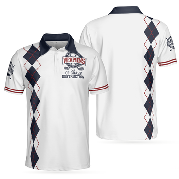 Weapons Of Grass Destruction White Navy Argyle Golf Shirt For Men S-5XL