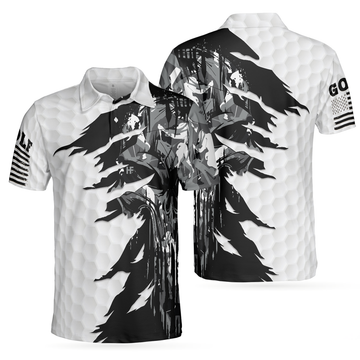 Black And White Ripped Vintage Golf Skull Camo American Flag Men's Polo Shirt