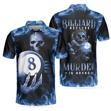 Blue Flame Skull Eight Ball Billiards Design Men's Polo Shirt