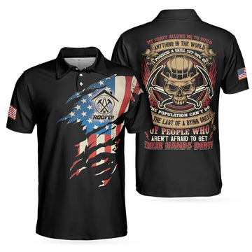 Skull Ripped American Flag Roofer Shirt My Craft Build Men's Polo Shirt S-5XL