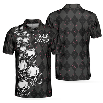 Elegant Argyle Pattern Skull Golf Lover Shirt Skull Golf Shirt Men's Polo Shirt
