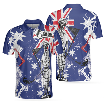 Argyle Skeleton Golfing Australian Flag Funny Men's Polo Shirt S-5XL