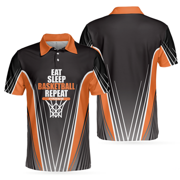 Basketball Players Eat Sleep Repeat Black Orange Men's Polo Shirt S-5XL
