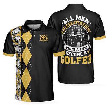 Black And Yellow Skull Golf All Men Are Created Equal Golfer Men's Polo Shirt