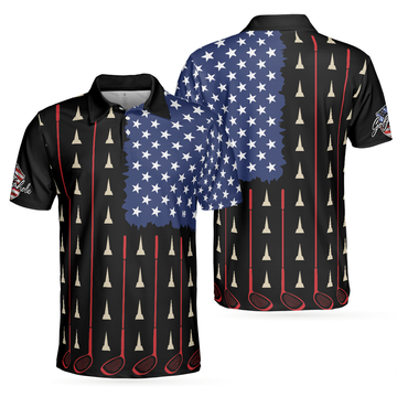 American Flag Golf Clubs Short Sleeve Gift For Golfers Men's Polo Shirt S-5XL