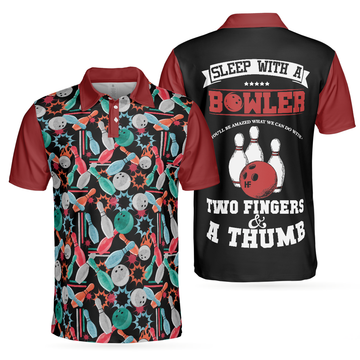 Custom Name Sleep With A Bowler Colorful Tenpin Bowling Men's Polo Shirt S-5XL
