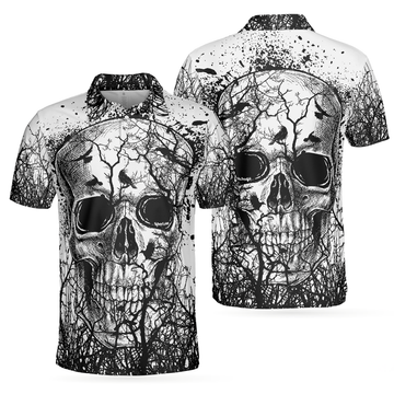 Skull Crow Short Sleeve Dark Forest Best Halloween Gift Men's Polo Shirt S-5XL
