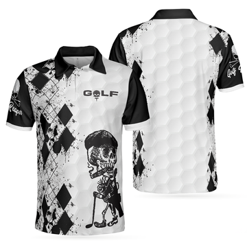Skull Golf Reaper Black White Argyle Pattern Best Gift Men's Polo Shirt S-5XL