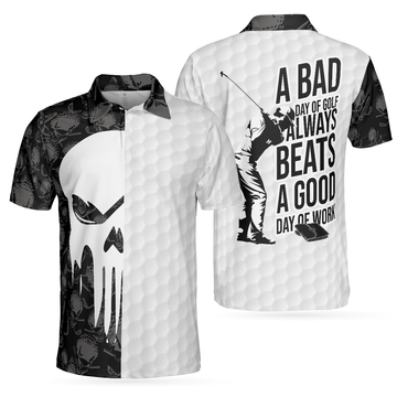 Bad Day of Golf Skull Flag Funny Golf Shirt Gift for Golfer Men's Polo Shirt