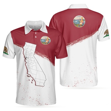 California Flag Map Sleeve Eureka Patriotic Golf Shirt Men's Polo Shirt S-5XL