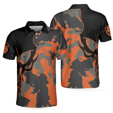 Skull Orange Camouflage Golf Polo Shirt for Men Men's Polo shirt