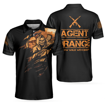 Agent Orange Dioxin Slow Death Walk Black Reaper Flag Men's Polo Shirt S-5XL