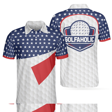 American Flag Golf Texture Short Sleeve Patriotic Gift Mens Polo Shirt S-5XL