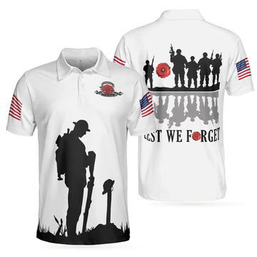 American Flag Lest We Forget Veteran's Day Best Gift Men's Polo Shirt S-5XL