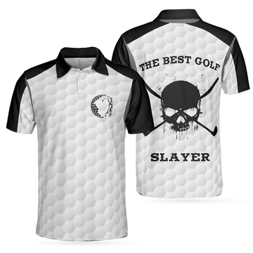 Golf Slayer Wet Ink Skull Black Shoulder White Pattern Men's Polo Shirt S-5XL
