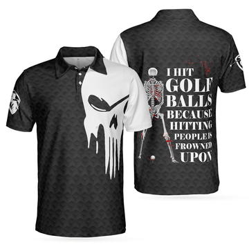 Hit Golf Ball Scary Skeleton Golf Shirt Design Best Gift Men's Polo Shirt S-5XL