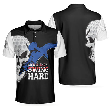 Life is Short Swing Hard Skull Albatross Golf Gift Men's Polo Shirt S-5XL