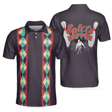 Splits Happen Bowling Plaid Pattern Gift for Men Bowlers Men's Polo Shirt S-5XL