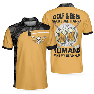 Funny Drinking Golf Beer Makes Me Happy Best Golf Shirt Men's Polo Shirt