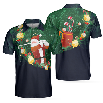 Santa Golf Pattern Shirt Christmas Gift for Men Best for Golf Lovers Men's Polo Shirt