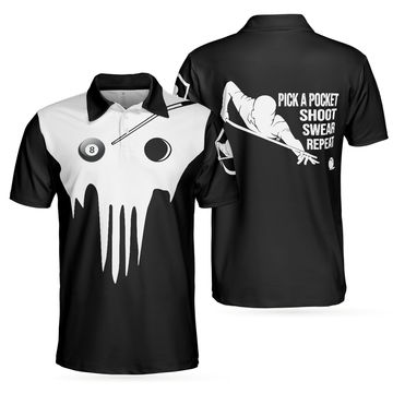 Skull Billiards Black White Shirt For Billiard Lovers Men's Polo Shirt S-5XL