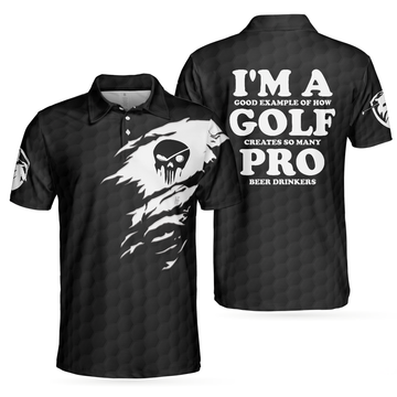 Golf Pro Black White Skull Basic Sayings Men's Polo Shirt S-5XL