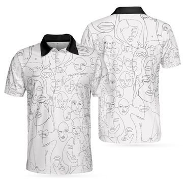 Black and White Abstract Art Multiple Face One Line Men's Polo Shirt S-5XL