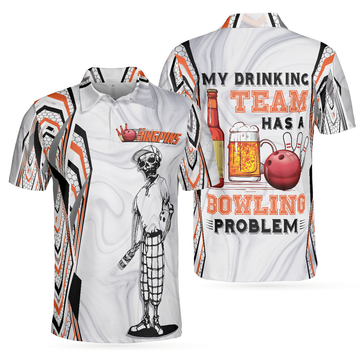 Drinking Team Has A Problem Skeleton Bowling Player Funny Men's Polo Shirt S-5XL