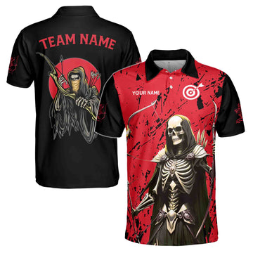 Custom Name Team Name Horrify Skull Skeleton Witch Archery Men's Polo Shirt S-5XL