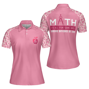 Pink Leopard Math Teacher Short Sleeve for Funny Math Women Polo Shirt S-5XL