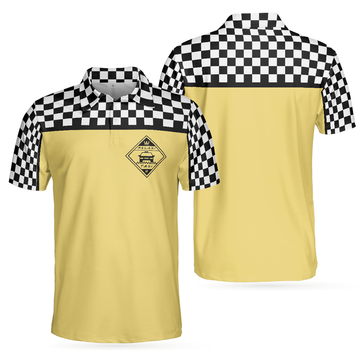 Relaxi Taxi Sleeve Black White Checker Pattern Yellow Men's Polo Shirt S-5XL