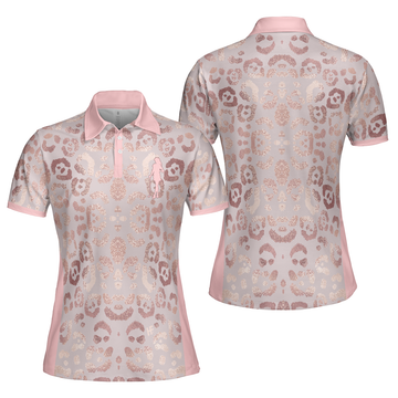 Rose Gold Leopard Print V2 Golf Short Sleeve Women's Polo Shirts S-5XL