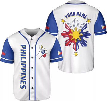 Personalized Philippines Baseball Jersey Filipino Flag Baseball Jersey S-5XL
