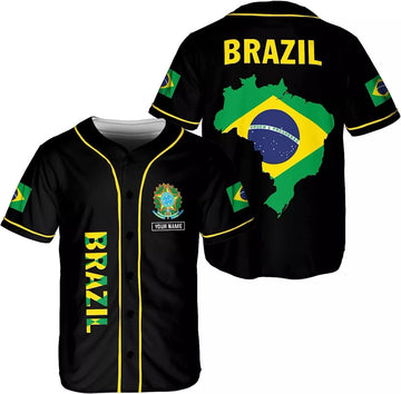 Personalized Brazil Baseball Jersey Shirt Brazil Flag Baseball Jersey S-5XL