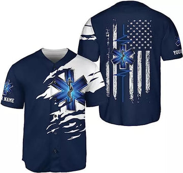 Custom Thin White Line EMS EMT Paramedic American Flag Baseball Jersey S-5XL