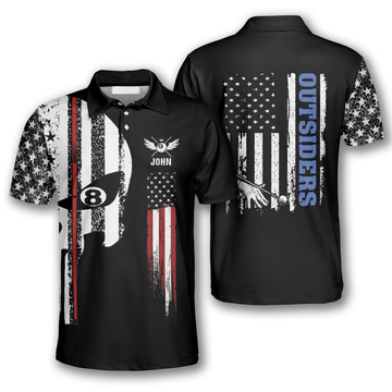 Personalized Skull American Flag Billiard Custom Team Men's Polo Shirt S-5XL