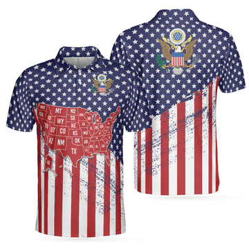USA Map and American Flag Short Sleeve Golf Shirt Men's Polo Shirt S-5XL
