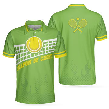 Weapon Of Choice Green Tennis Ball On Net Best Tennis Men's Polo Shirt S-5XL