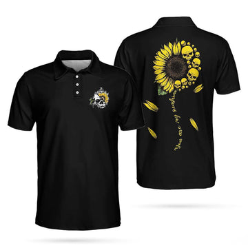 You Are My Sunshine Skull Sunflower Simple Black Men's Polo Shirt S-5XL