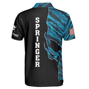 Custom Name Skull Blue Camouflage Billiard Ball Team Men's Polo Shirt S-5XL