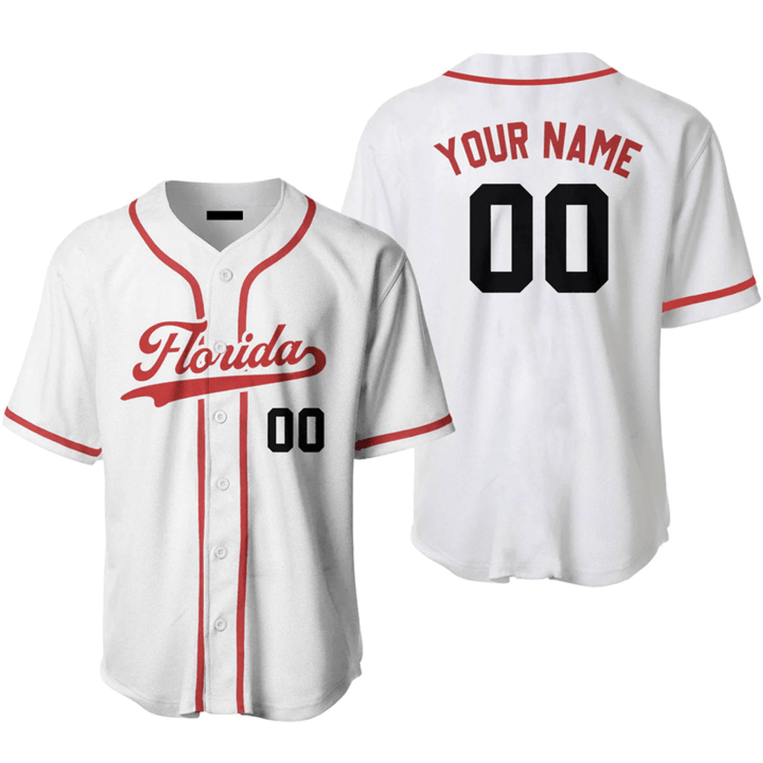 Custom Baseball Jersey Florida White Red Gift Baseball Jersey S-5XL