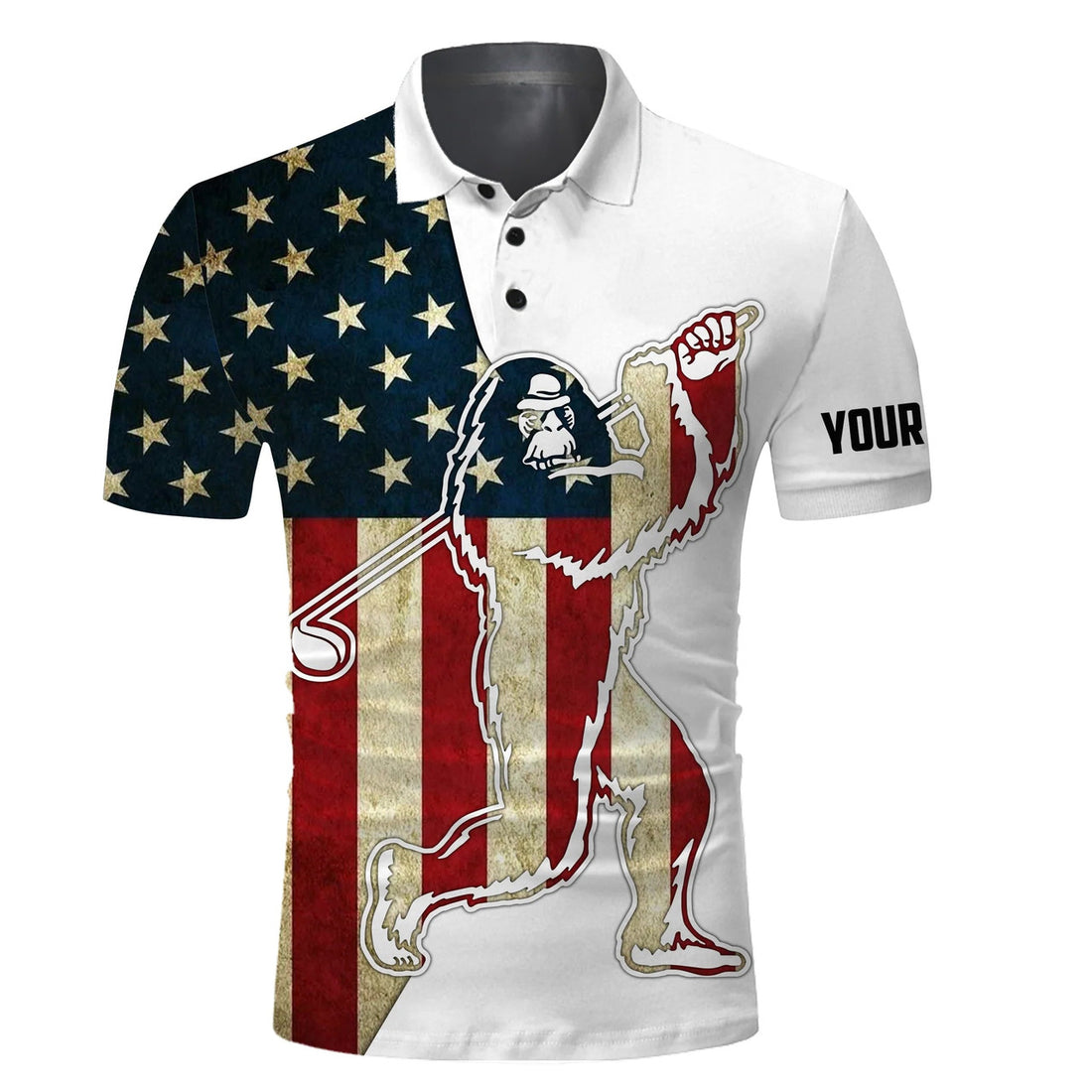 Custom Bigfoot Golf Polo Patriotic American Flag Gift Men's Polo Shirt S-5XL