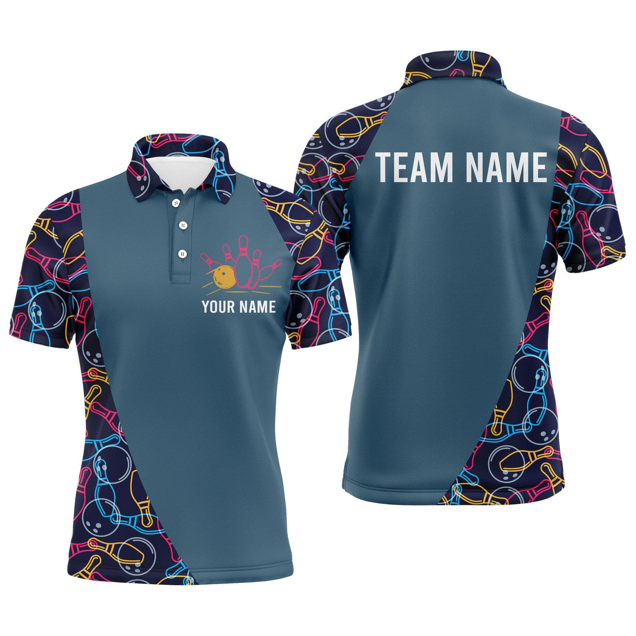 Personalized Bowling Balls Pattern Bowlers Team Jersey Men's Polo Shirt S-5XL