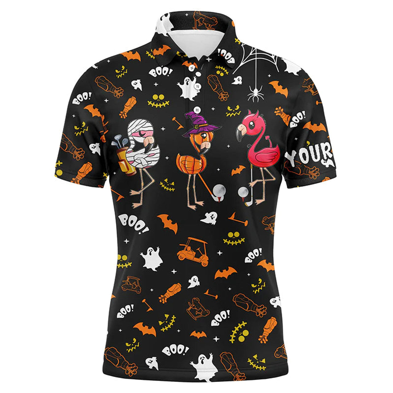 Custom Orange Black Halloween Flamingo for Personalized Gift Polo Shirt Men