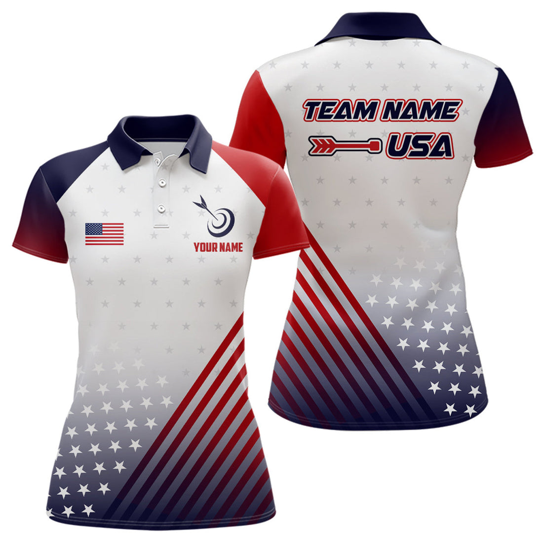 Custom Name US Flag Archery Team Shirt Patriotic Design Women's Polo Shirts S-5XL