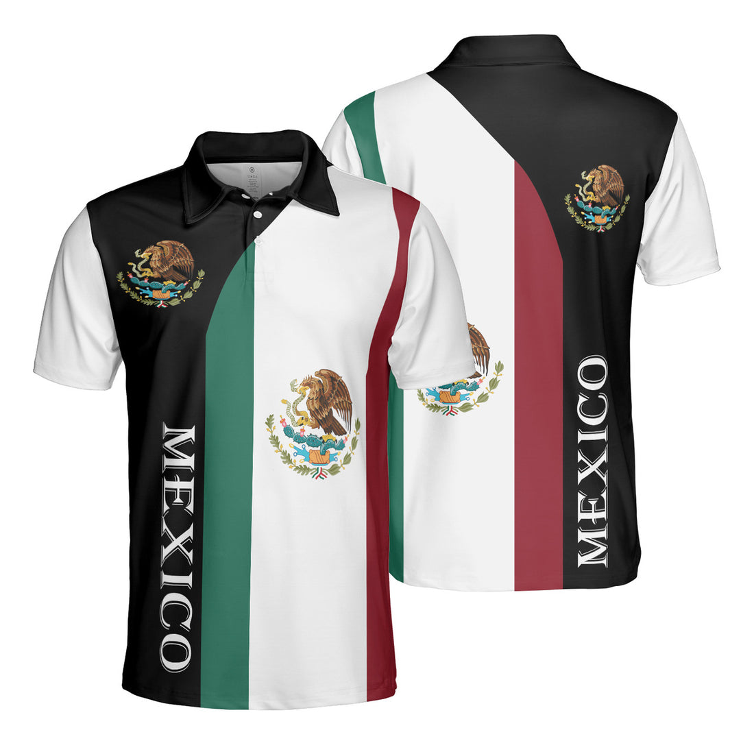 Mexico Eagle Take Snake Flag Colors Green Black White Men's Polo Shirt S-5XL